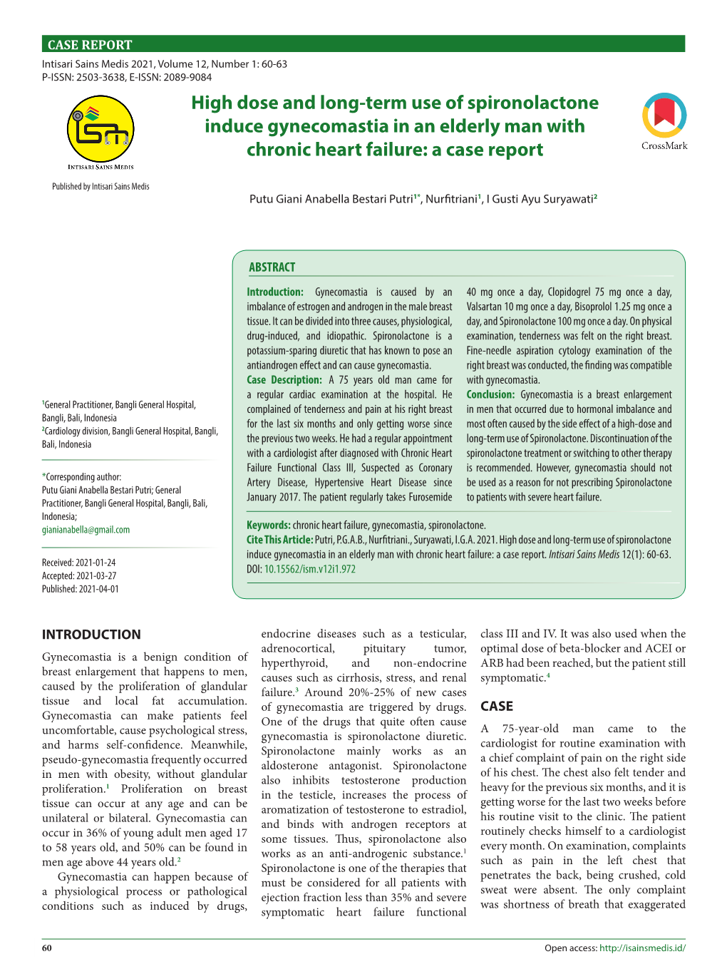 High Dose and Long-Term Use of Spironolactone Induce Gynecomastia in an Elderly Man with Chronic Heart Failure: a Case Report