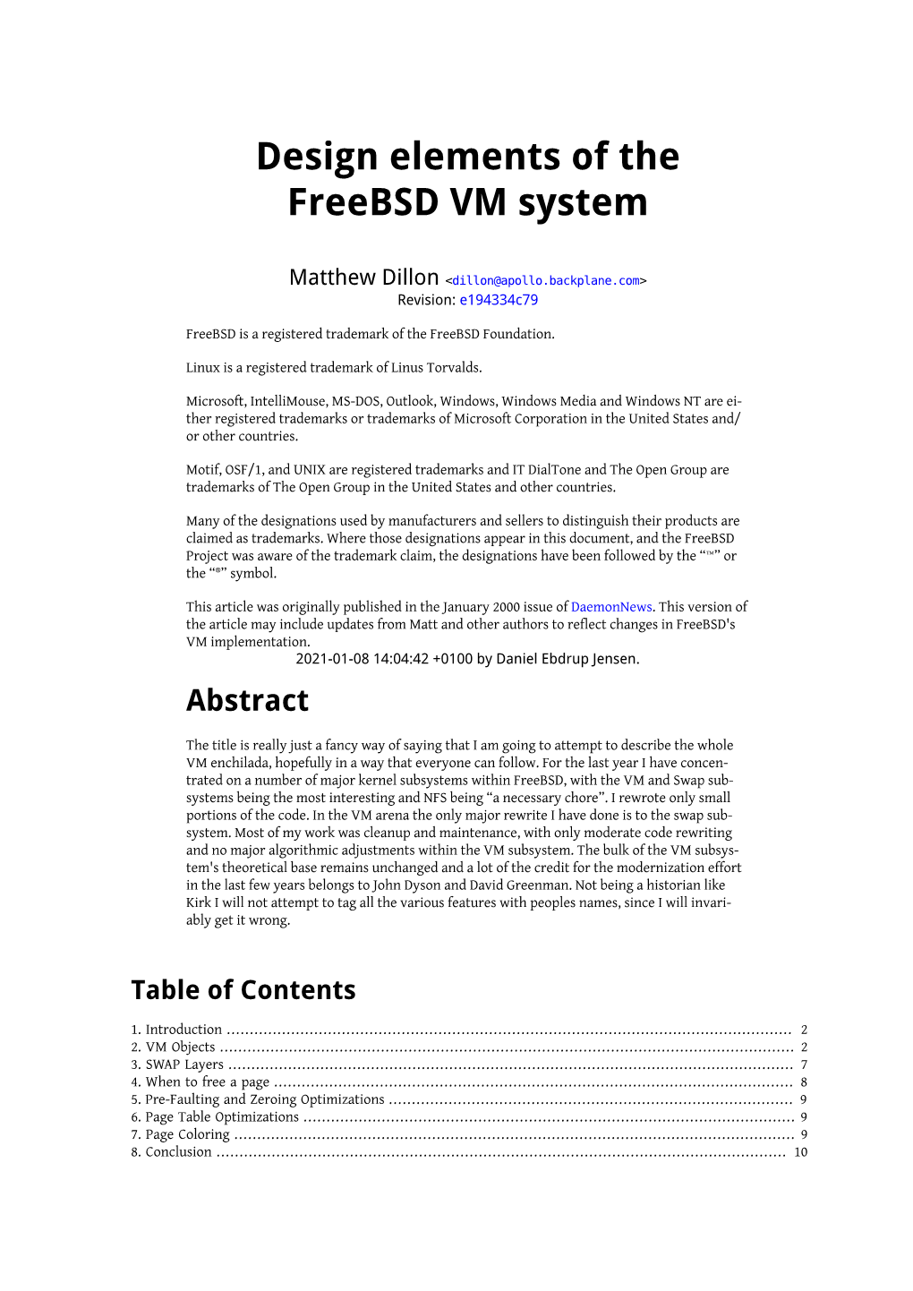 Design Elements of the Freebsd VM System