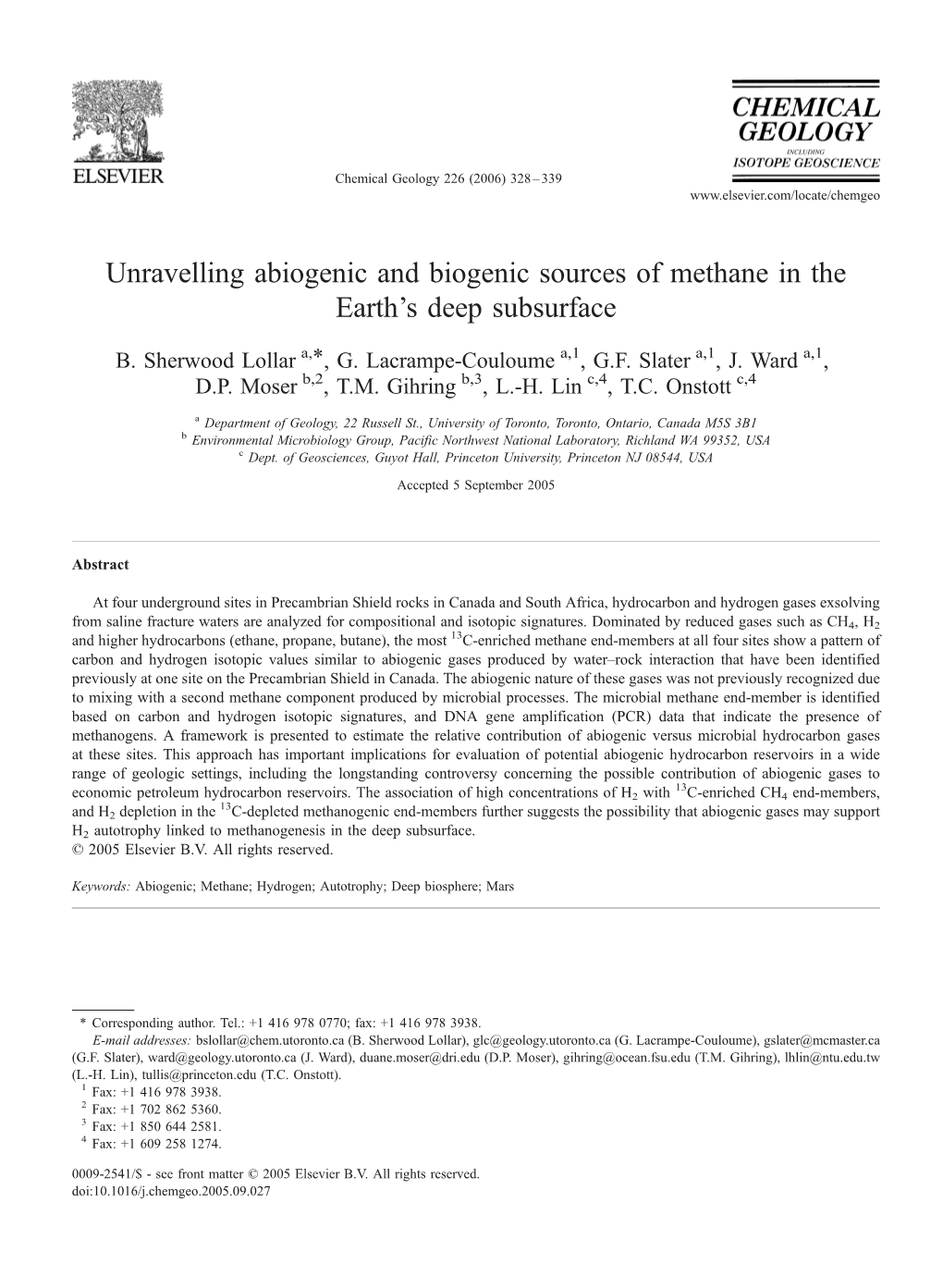 Unravelling Abiogenic and Biogenic Sources of Methane in the Earth's