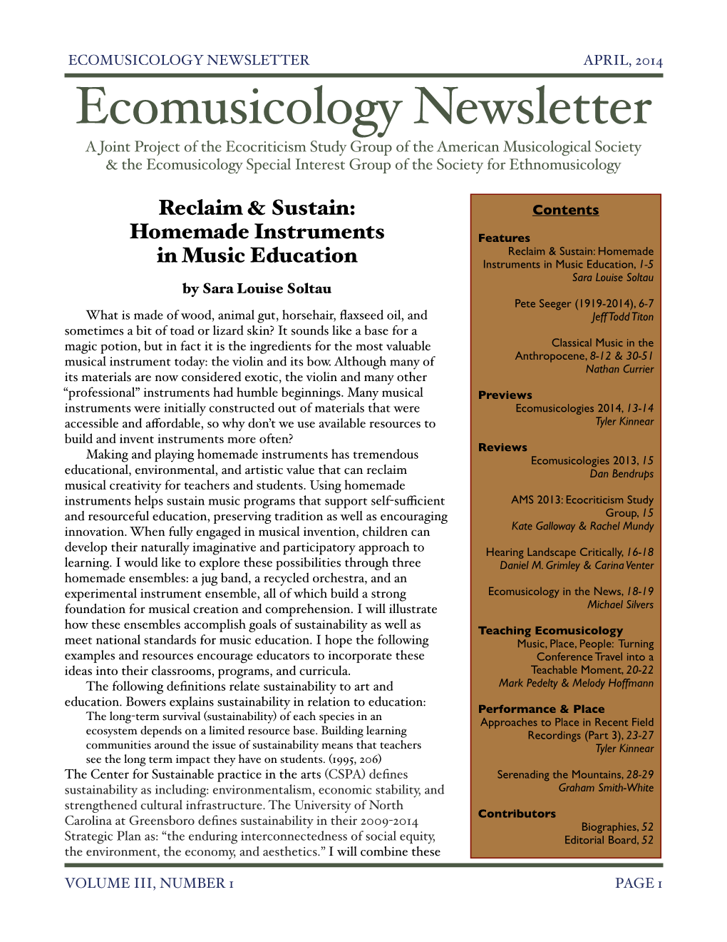 Ecomusicology Newsletter