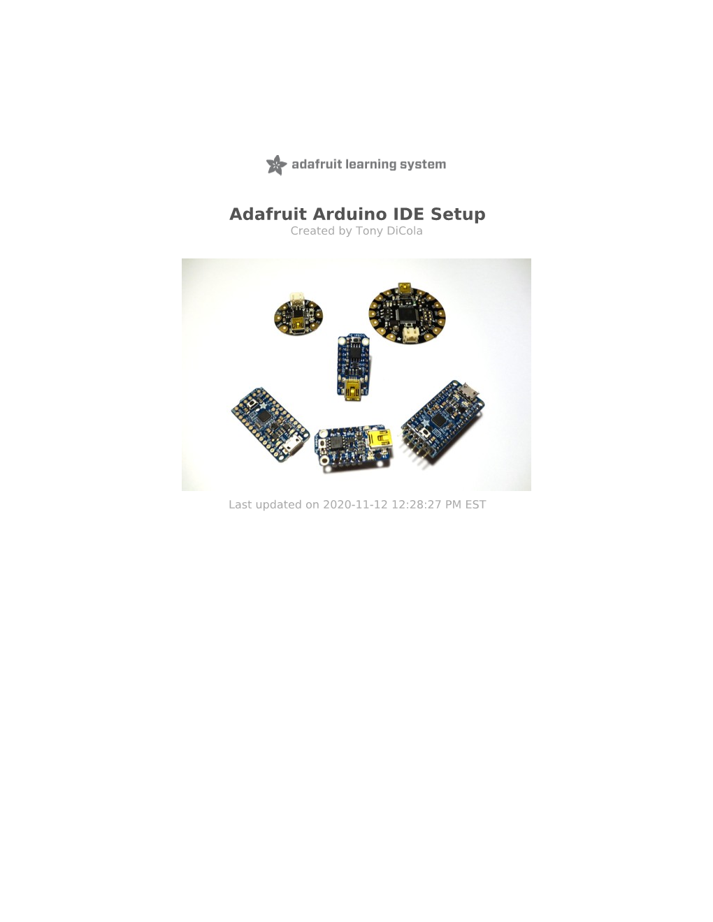 Adafruit Arduino IDE Setup Created by Tony Dicola