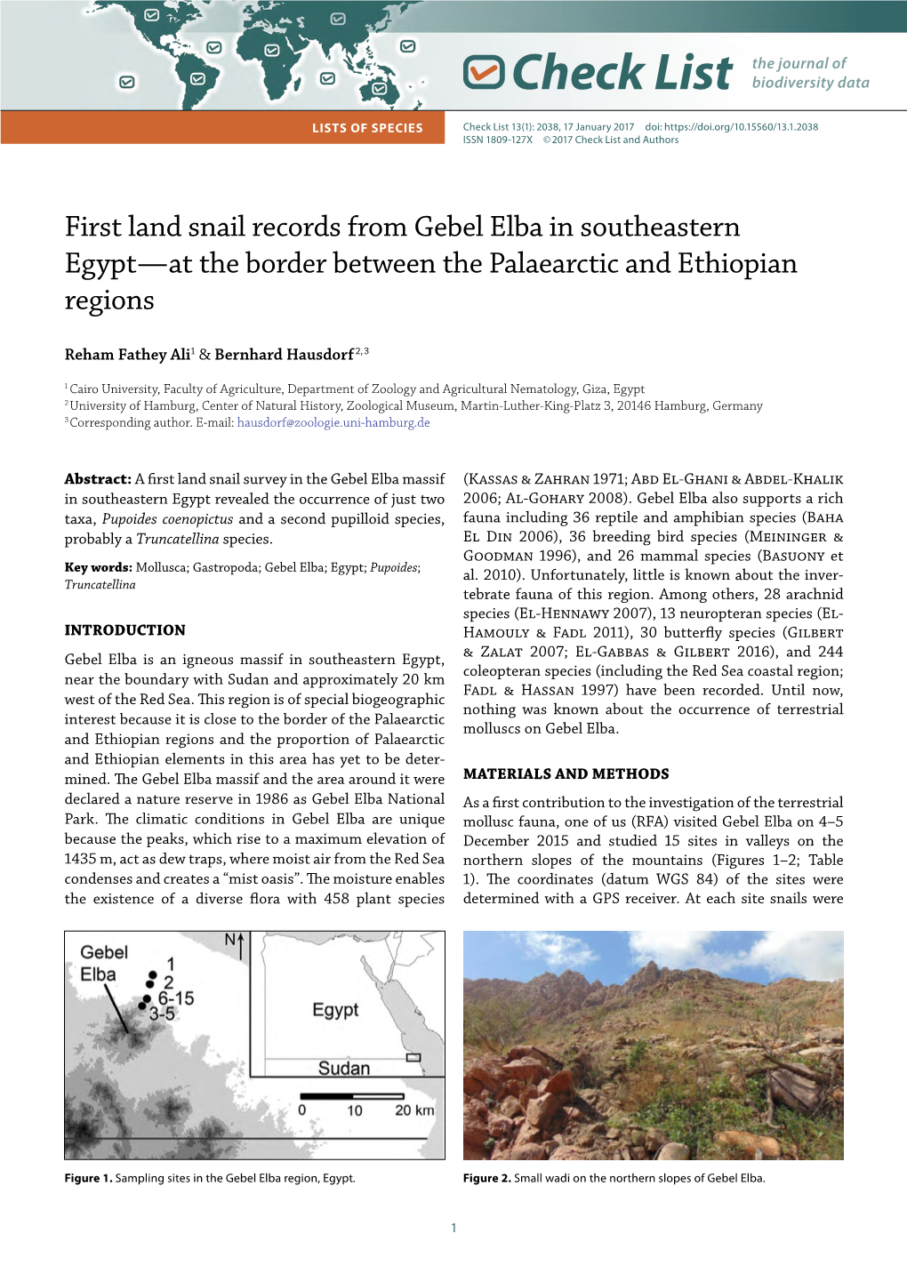 First Land Snail Records from Gebel Elba in Southeastern Egypt—At The