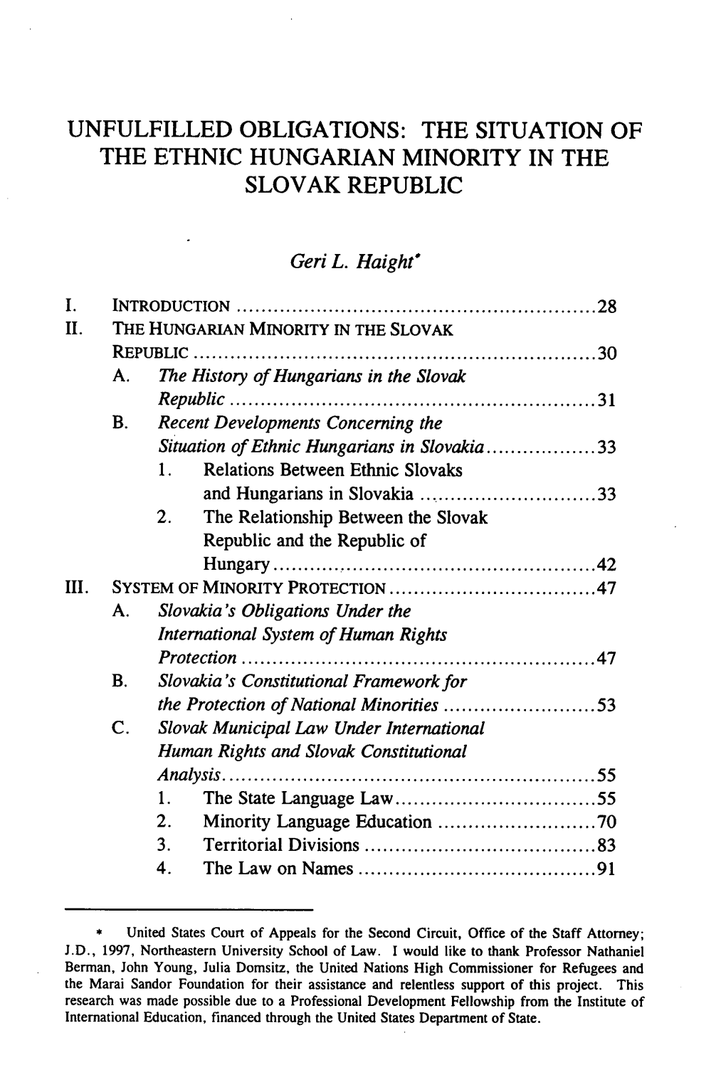 The Situation of the Ethnic Hungarian Minority in the Slovak Republic