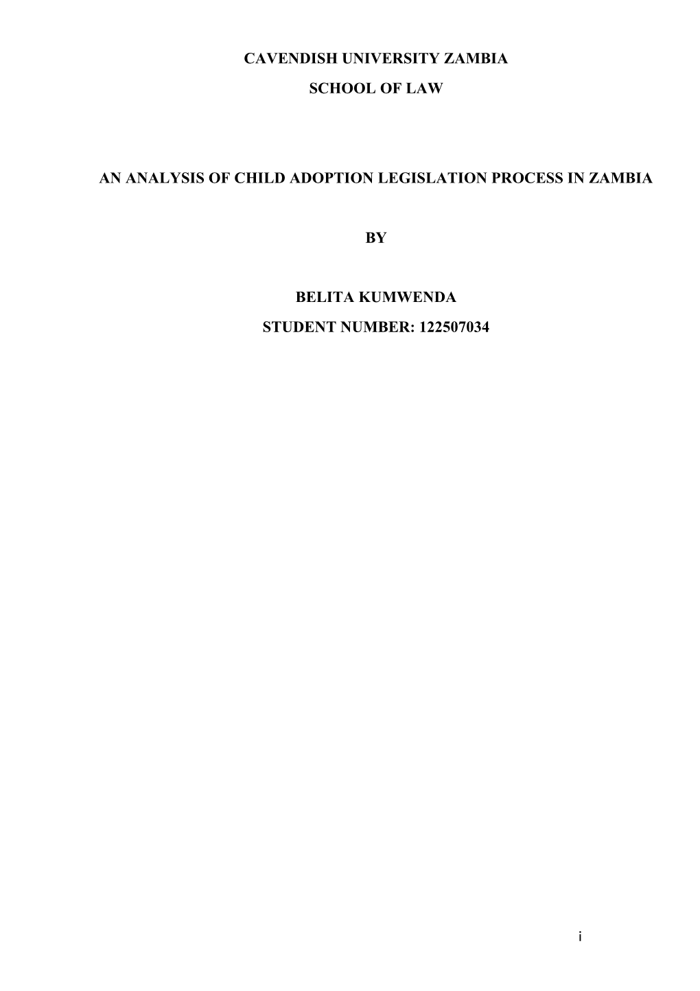 AN ANALYSIS of CHILD ADOPTION LEGISLATION PROCESS in ZAMBIA.Pdf