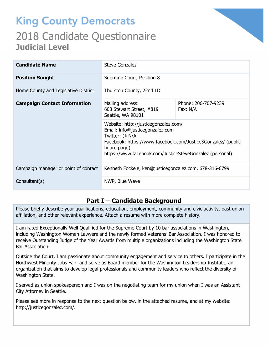 2018 Candidate Questionnaire Judicial Level