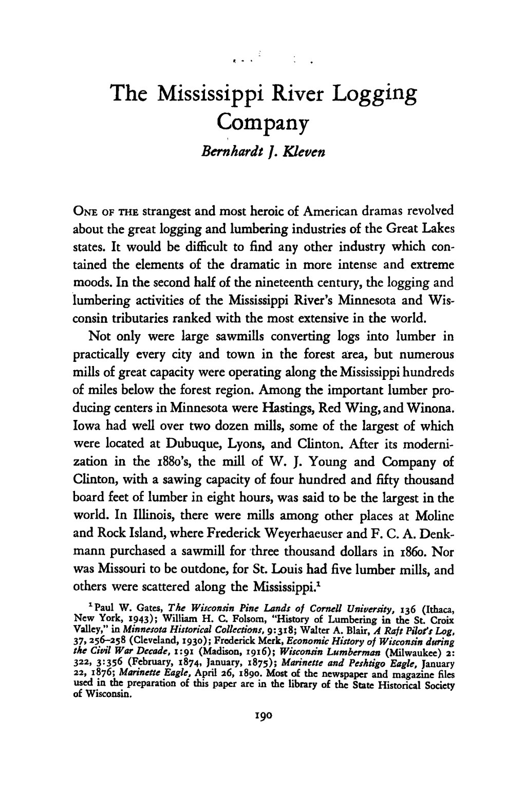 The Mississippi River Logging Company Bernhardt J