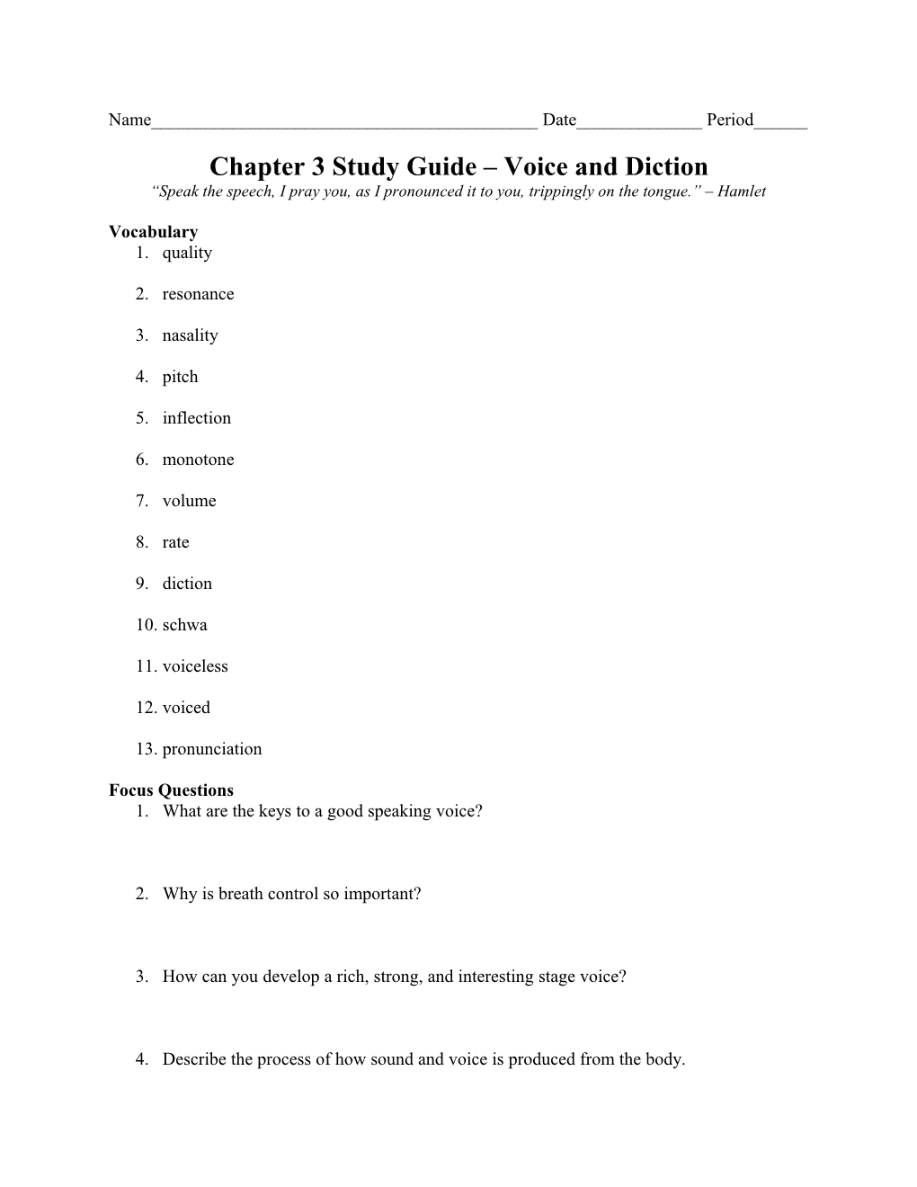 Chapter 3 Study Guide Voice and Diction