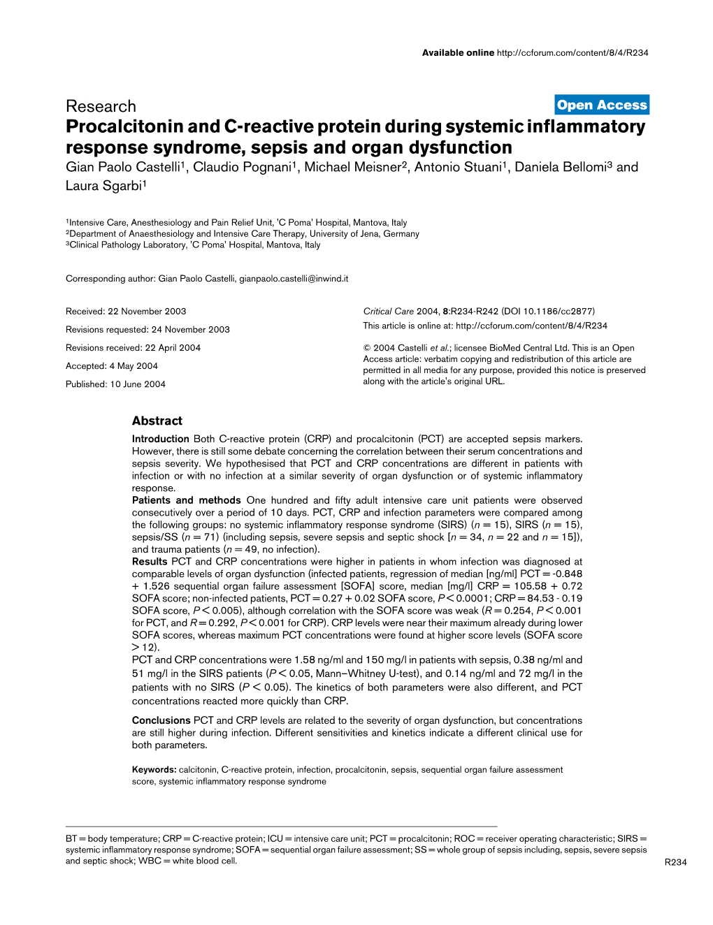 Procalcitonin and C-Reactive Protein During Systemic Inflammatory