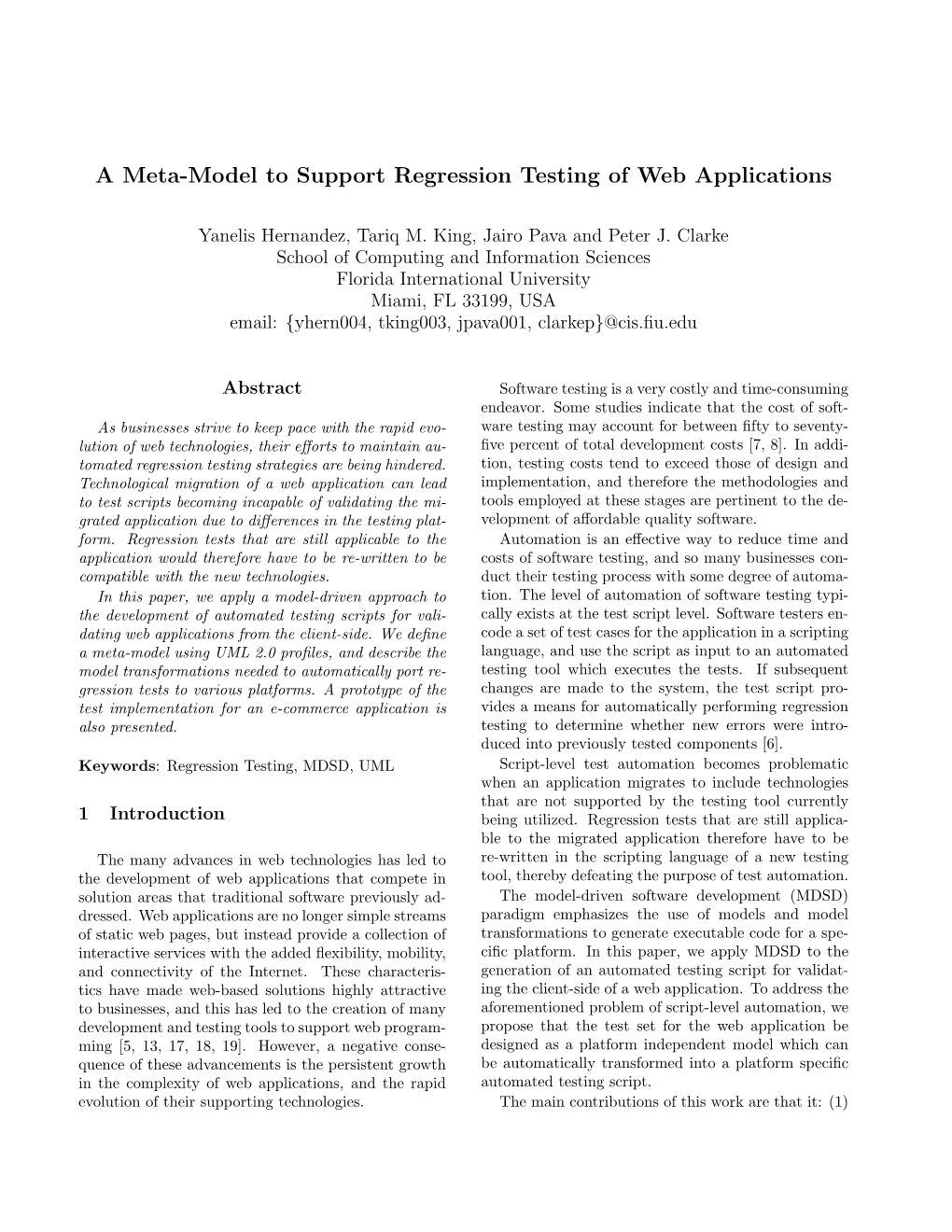 A Meta-Model to Support Regression Testing of Web Applications