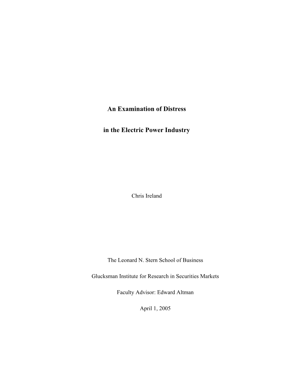 An Examination of Distress in the Electric Power Industry