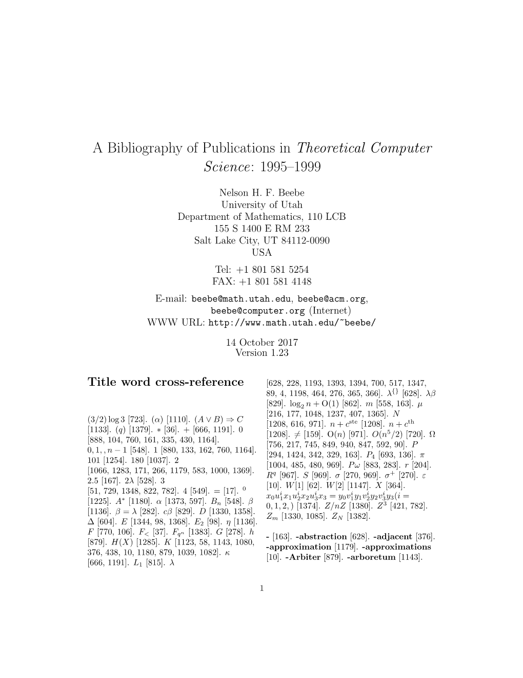 A Bibliography of Publications in Theoretical Computer Science: 1995–1999