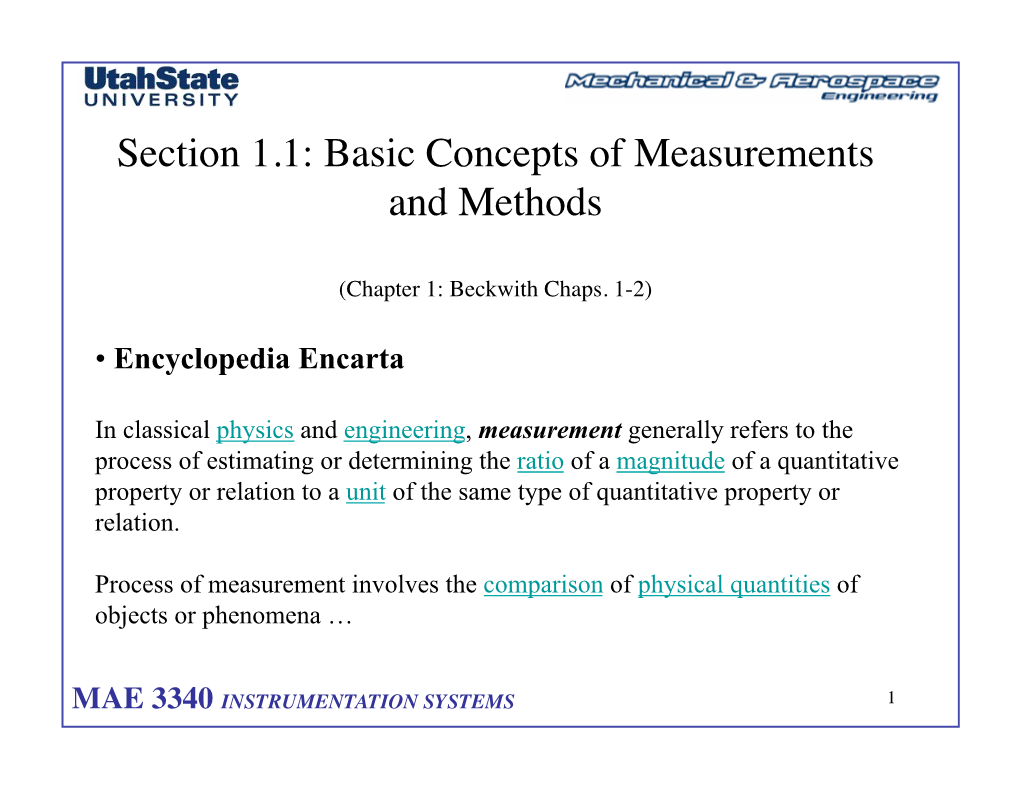 Section 1.1: Basic Concepts of Measurements and Methods