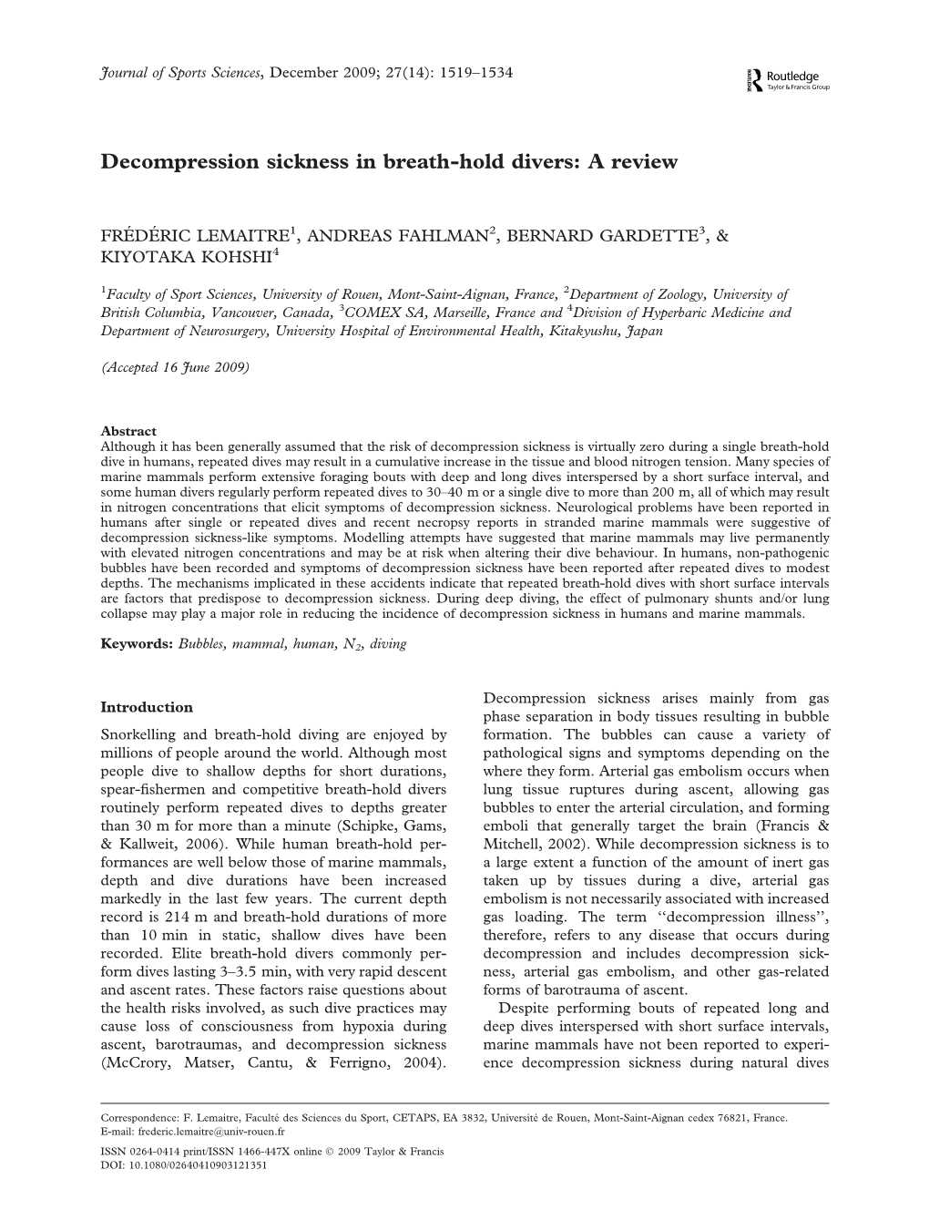 Decompression Sickness in Breath-Hold Divers: a Review