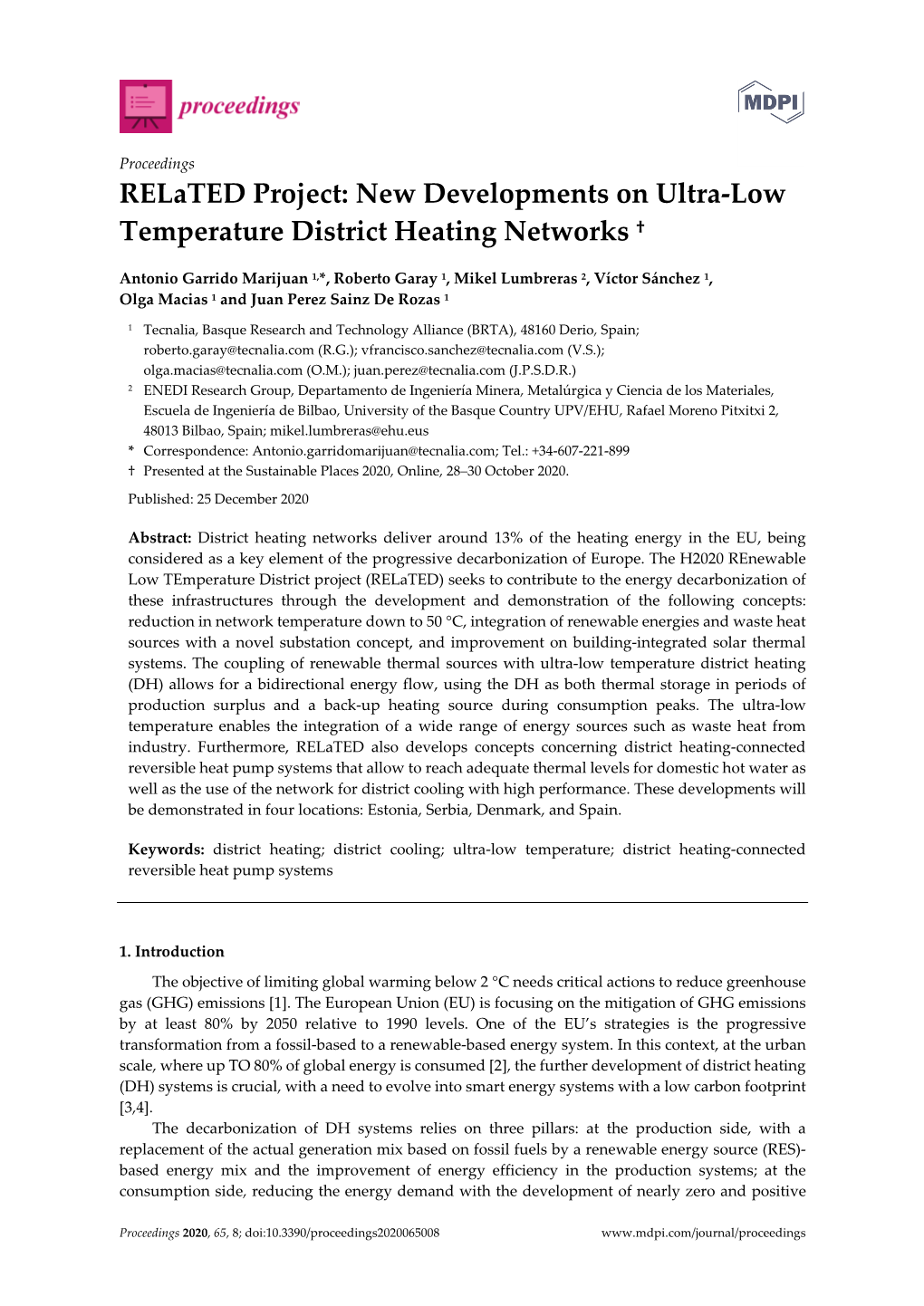 Related Project: New Developments on Ultra-Low Temperature District Heating Networks †