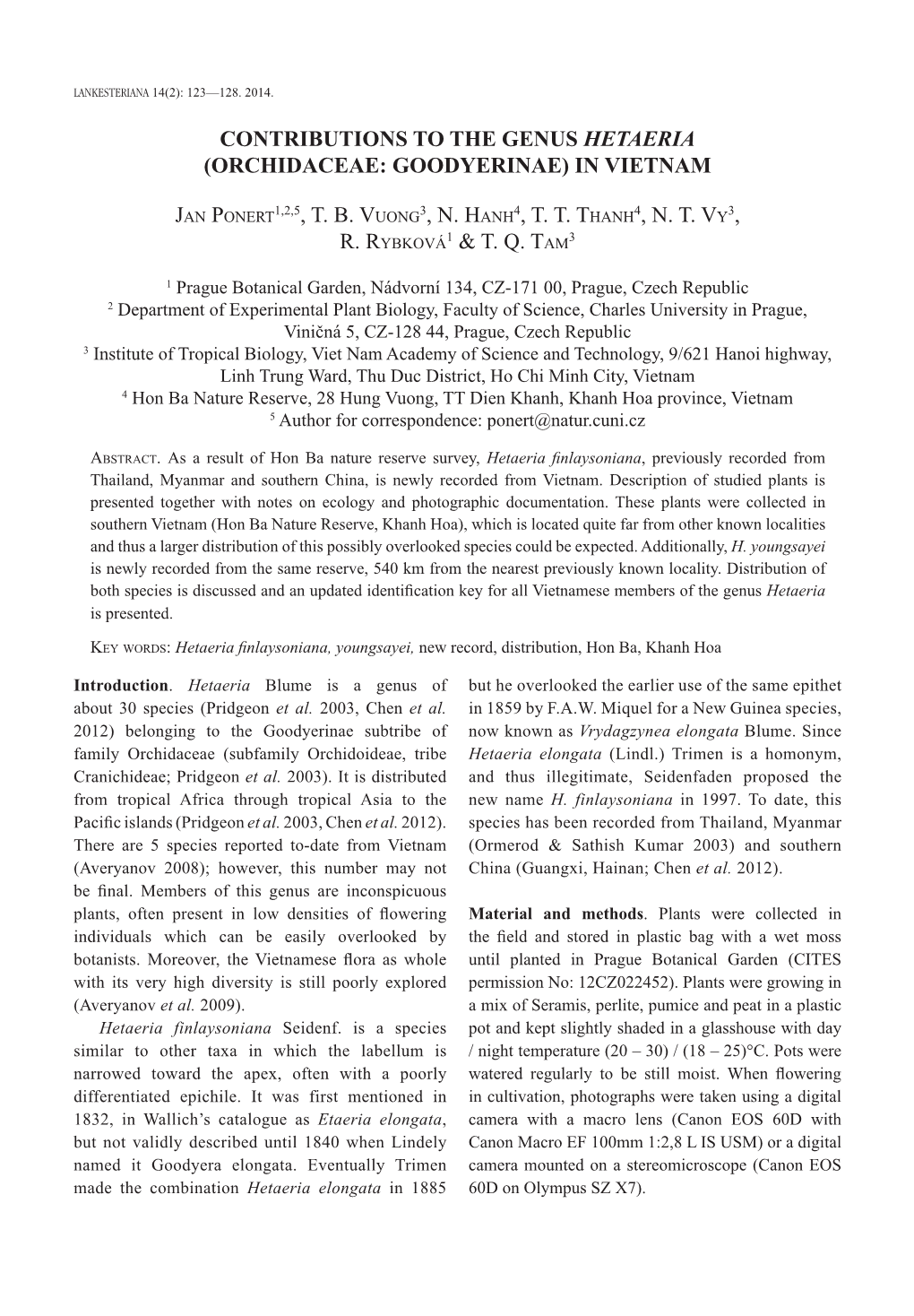 Contributions to the Genus Hetaeria (Orchidaceae: Goodyerinae) in Vietnam