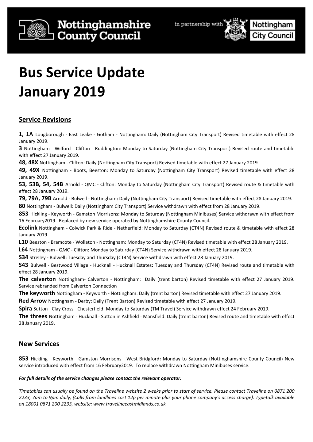 Bus Service Update: January 2019