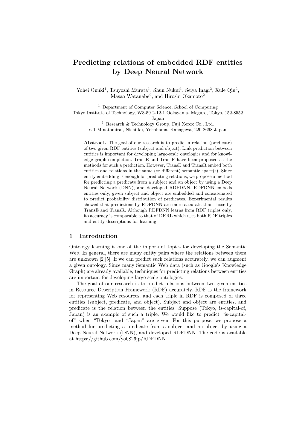 Predicting Relations of Embedded RDF Entities by Deep Neural Network