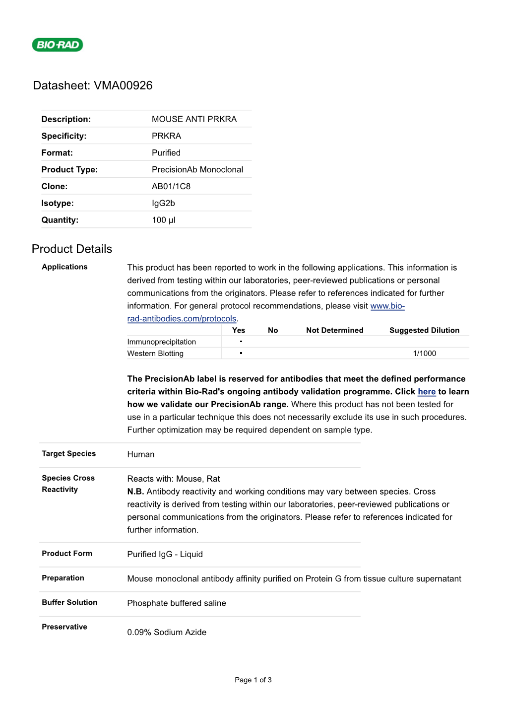 Datasheet: VMA00926 Product Details