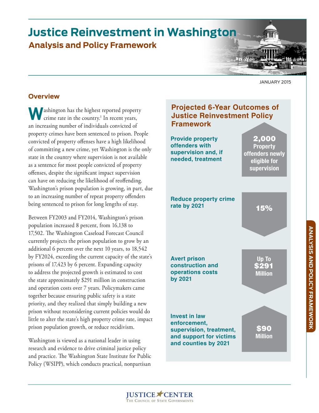 Justice Reinvestment in Washington Analysis and Policy Framework