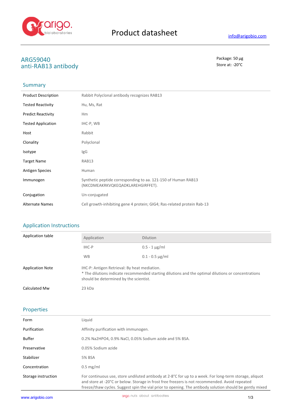 Anti-RAB13 Antibody (ARG59040)