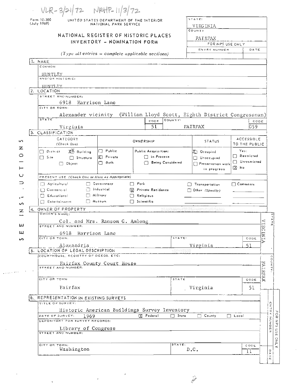 Nomination Form for Nps Use Only