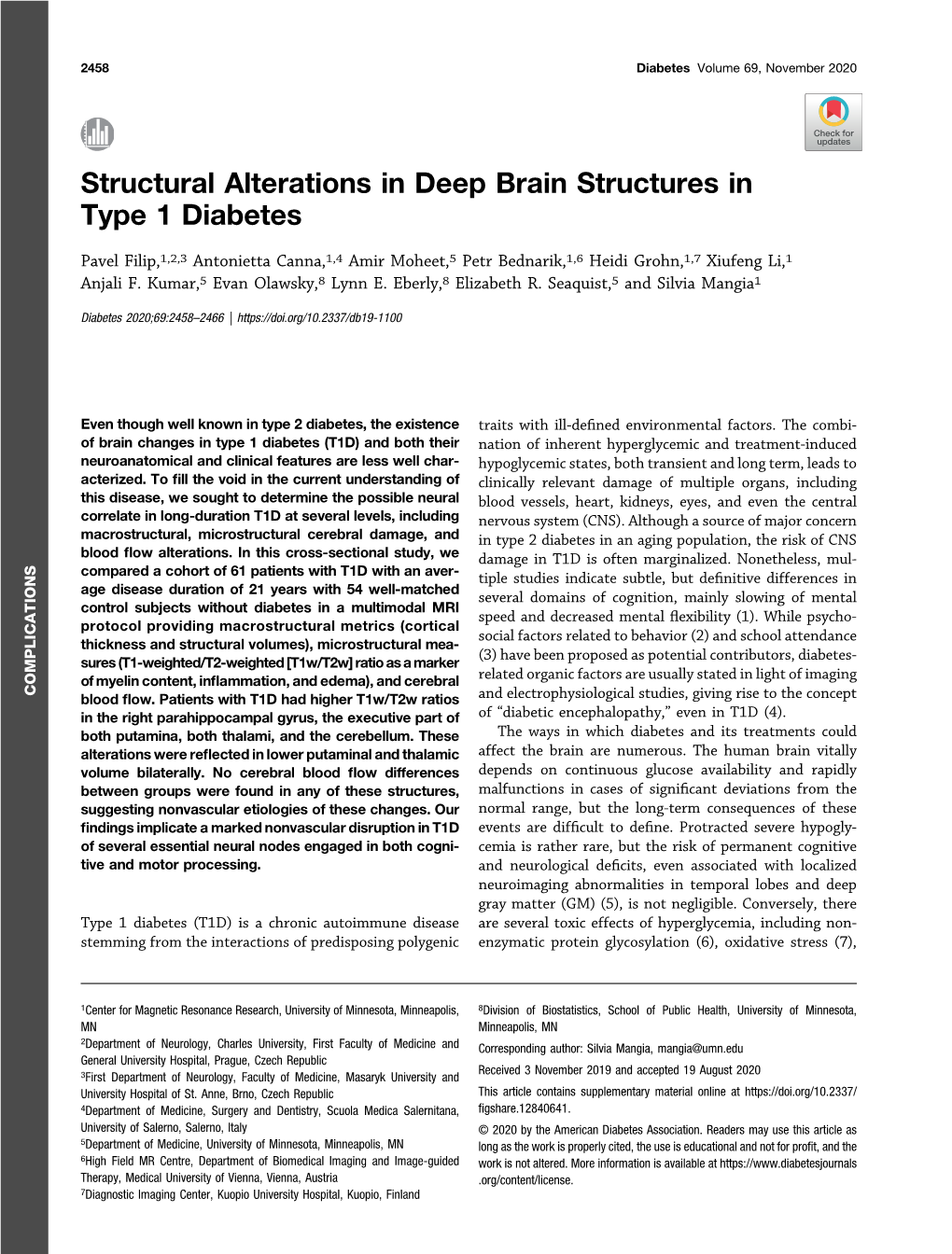 Structural Alterations in Deep Brain Structures in Type 1 Diabetes