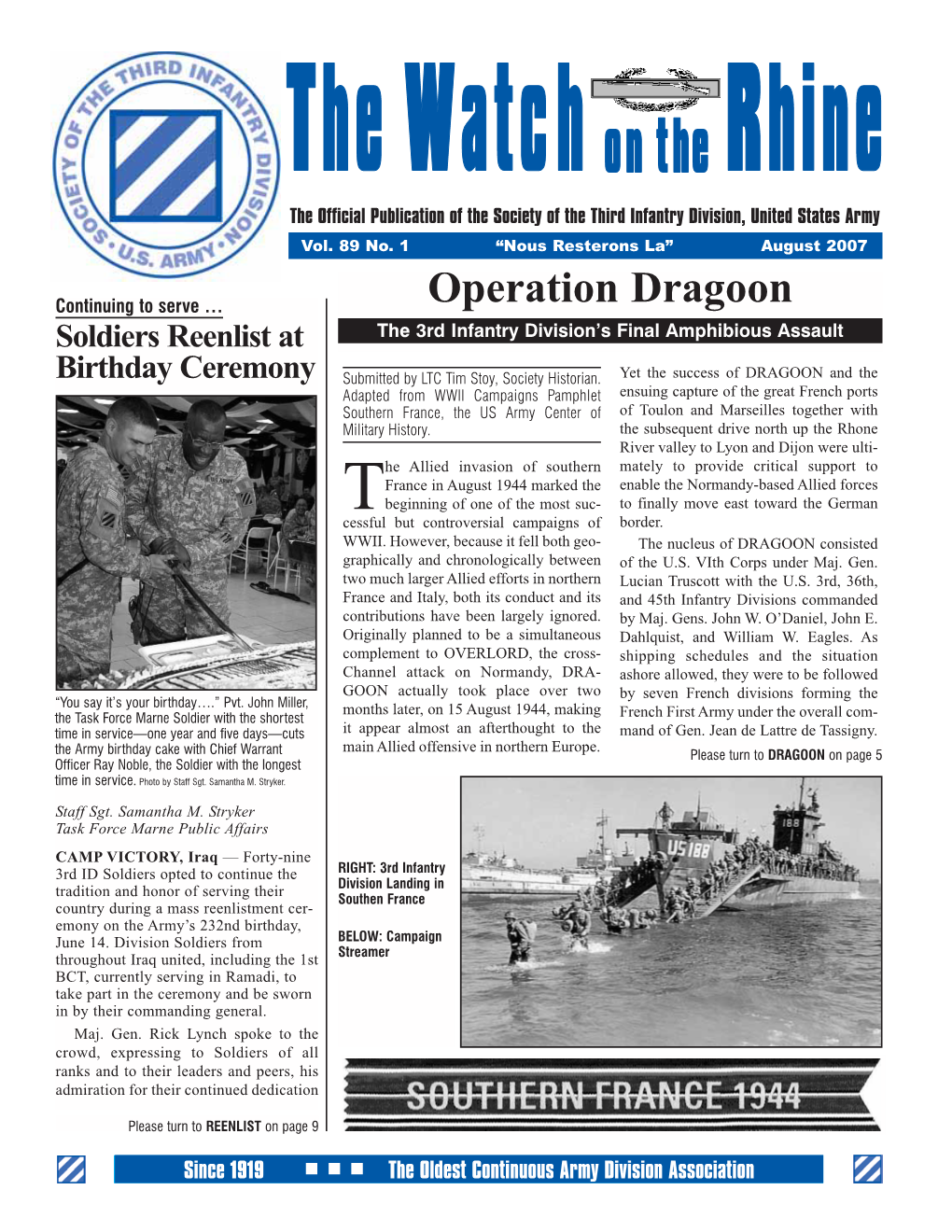 Operation Dragoon Soldiers Reenlist at the 3Rd Infantry Division’S Final Amphibious Assault