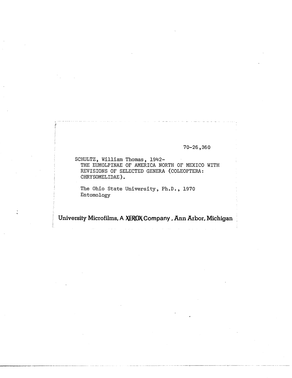 University Microfilms, a XEROX Company, Ann Arbor, Michigan the EUMOLPINAE of AMERICA NORTH of MEXICO with REVISIONS