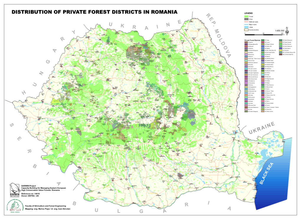 Distribution of Private Forest Districts in Romania