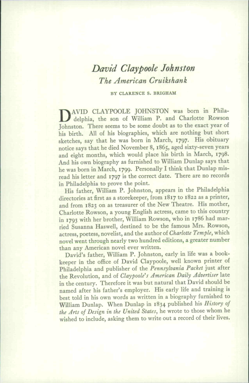 David Claypoole Johnston the American Cruikshank