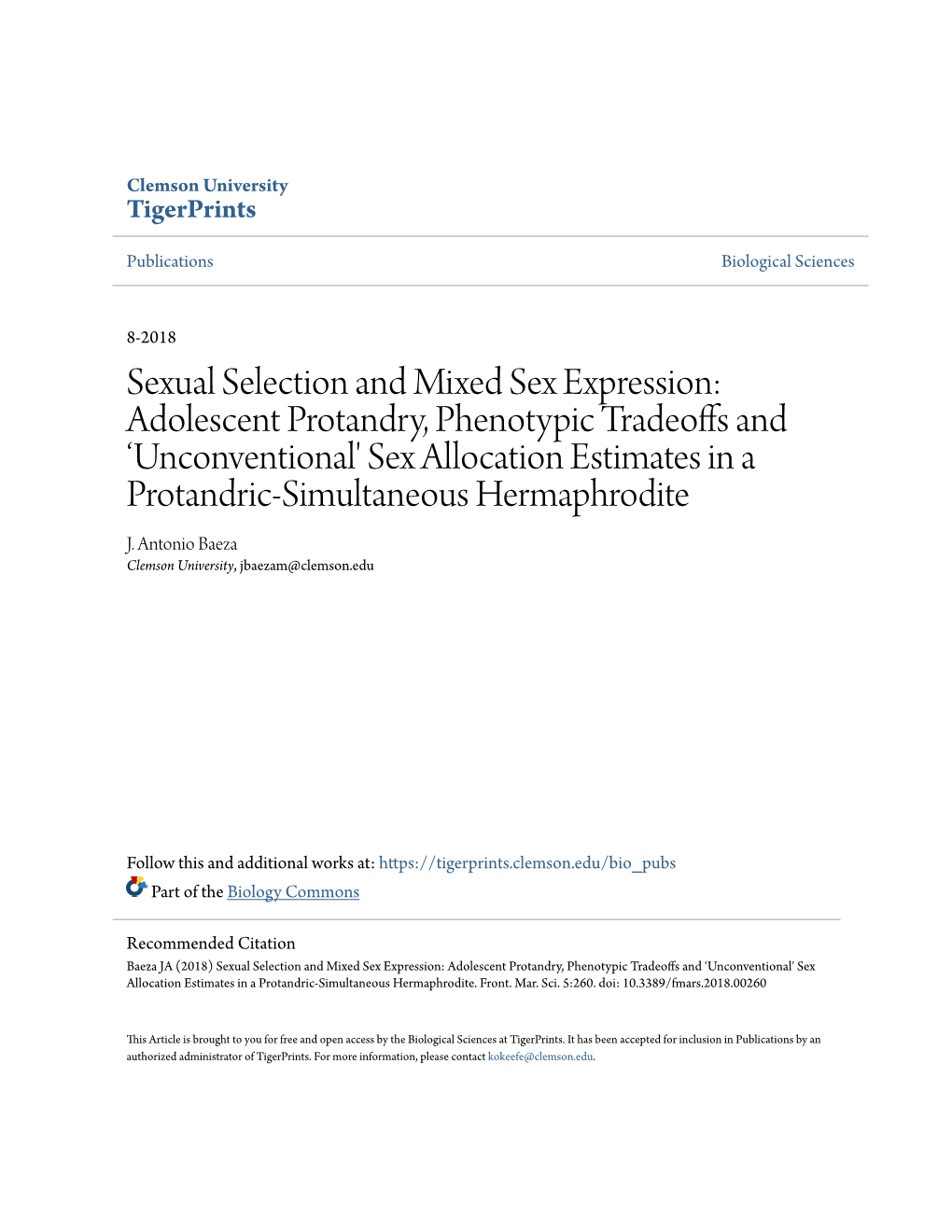 Sexual Selection and Mixed Sex Expression