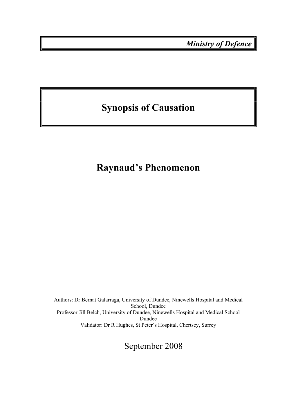 Synopsis of Causation Raynaud's Phenomenon