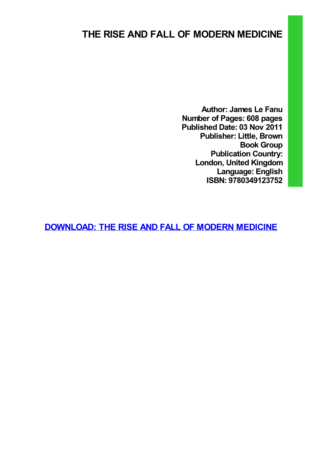{Download PDF} the Rise and Fall of Modern Medicine Kindle