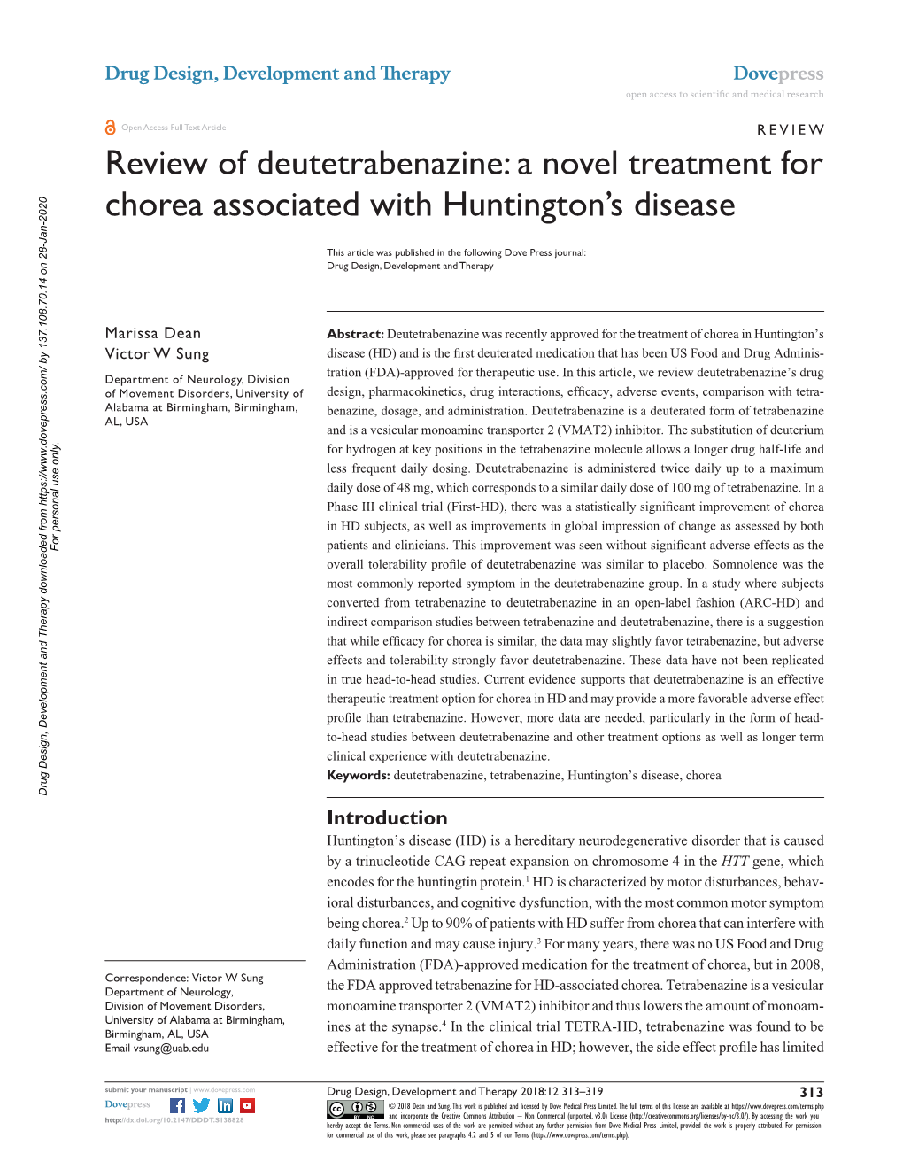 A Novel Treatment for Chorea Associated with Huntington's Disease