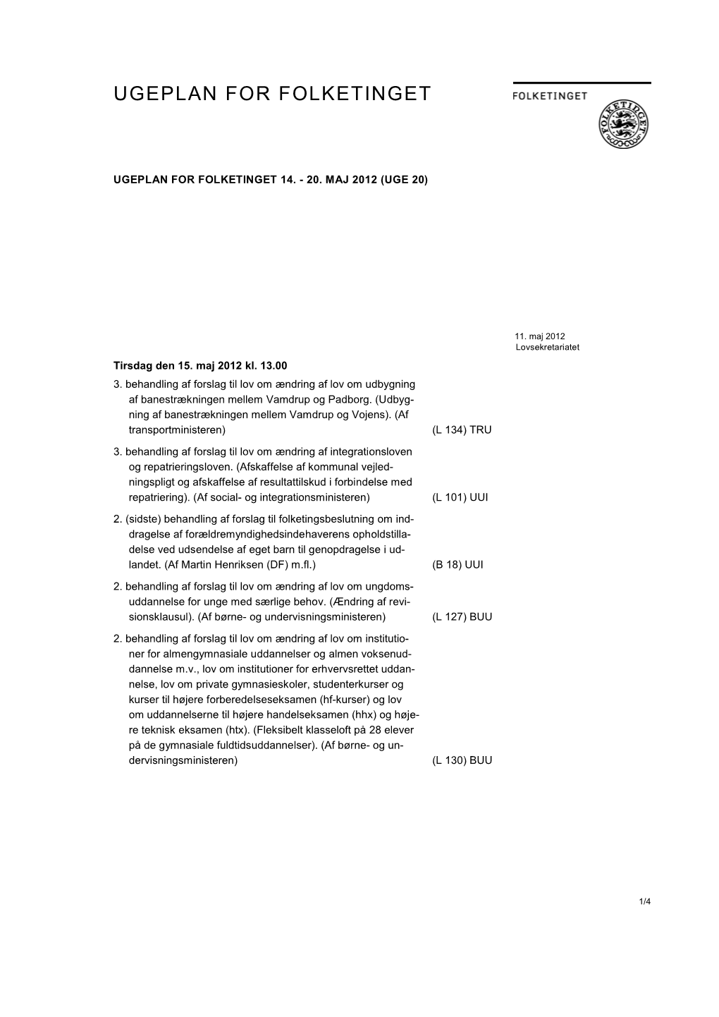 Ugeplan for Folketinget