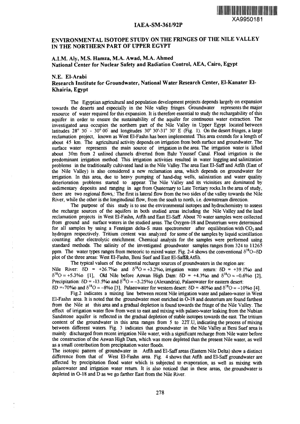 Environmental Isotope Study on the Fringes of the Nile Valley in the Northern Part of Upper Egypt