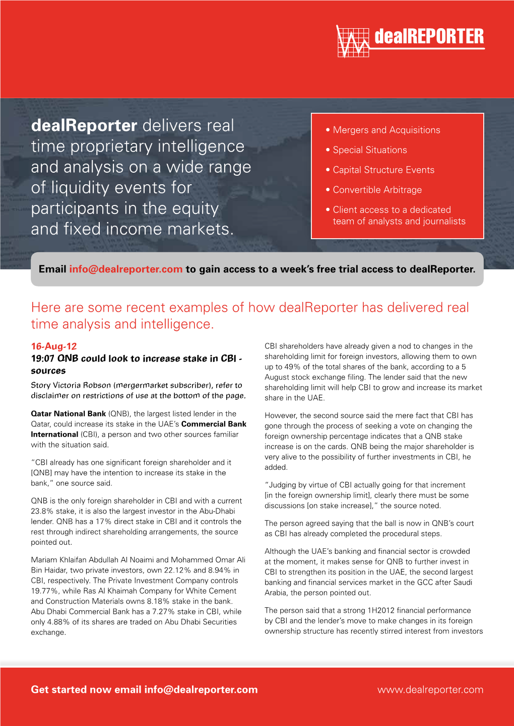 Dealreporter Delivers Real Time Proprietary Intelligence And