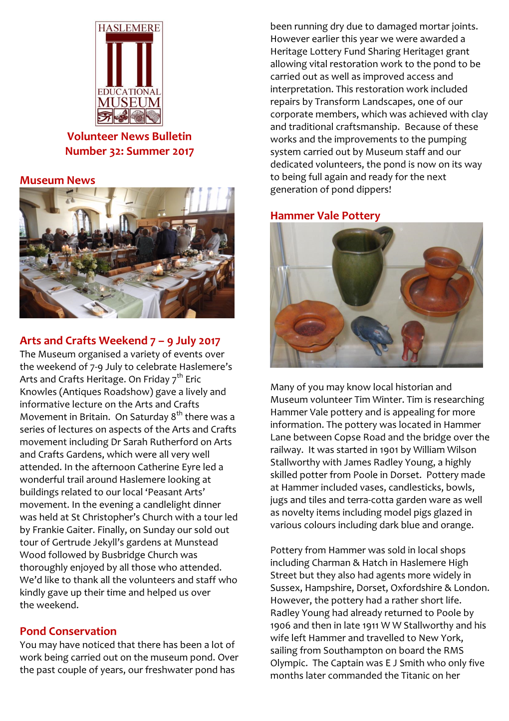 Haslemere Museum Volunteer Newsletter