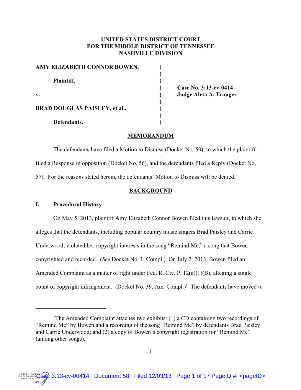 1 Case 3:13-Cv-00414 Document 58 Filed 12/03/13 Page 1 of 17