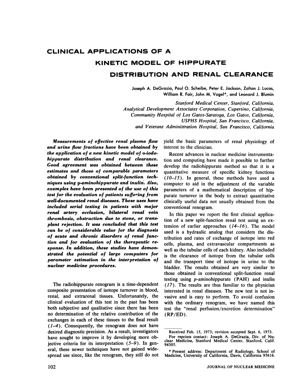Clinical Applications of a Kinetic Model of Hippurate Distribution and Renal Clearance