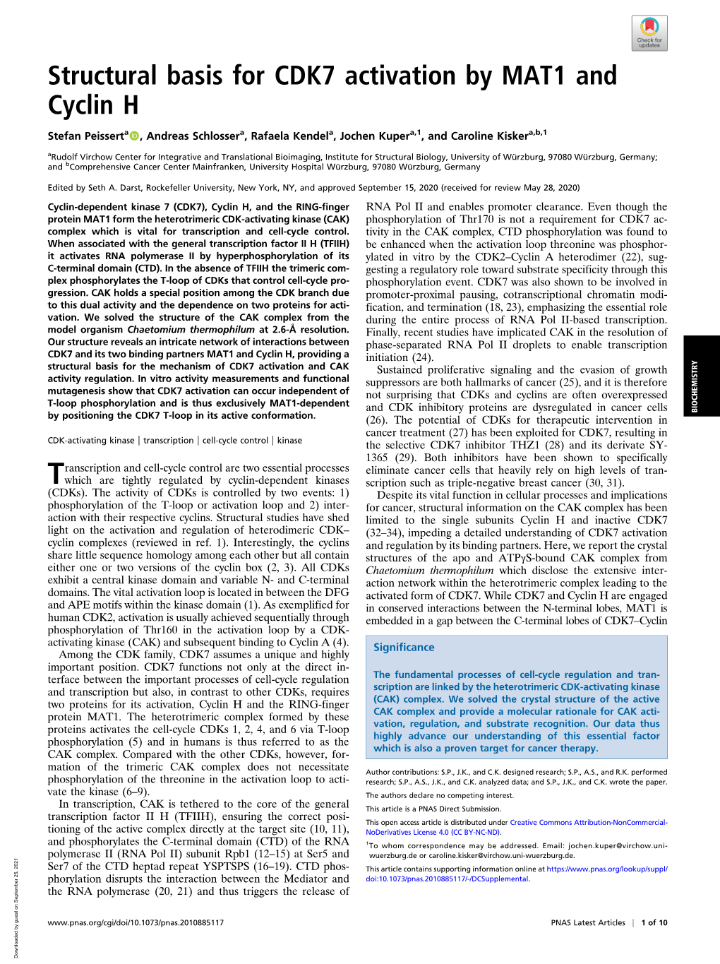 Structural Basis for CDK7 Activation by MAT1 and Cyclin H