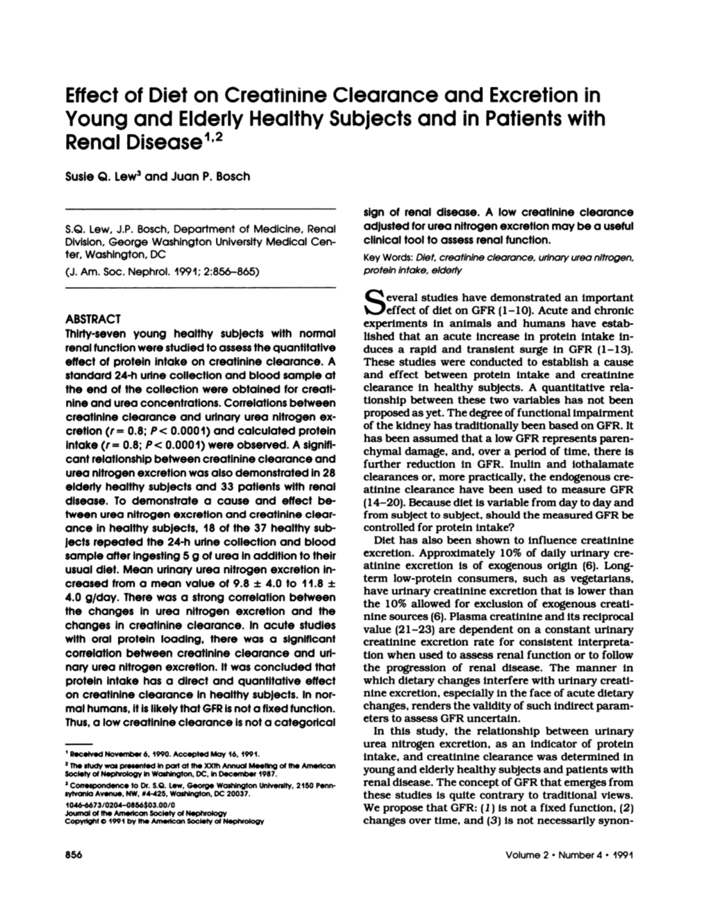 Effect of Diet on Creatinine Clearance and Excretion in Young and Elderly Healthy Subjects and in Patients with Renal Disease1’2