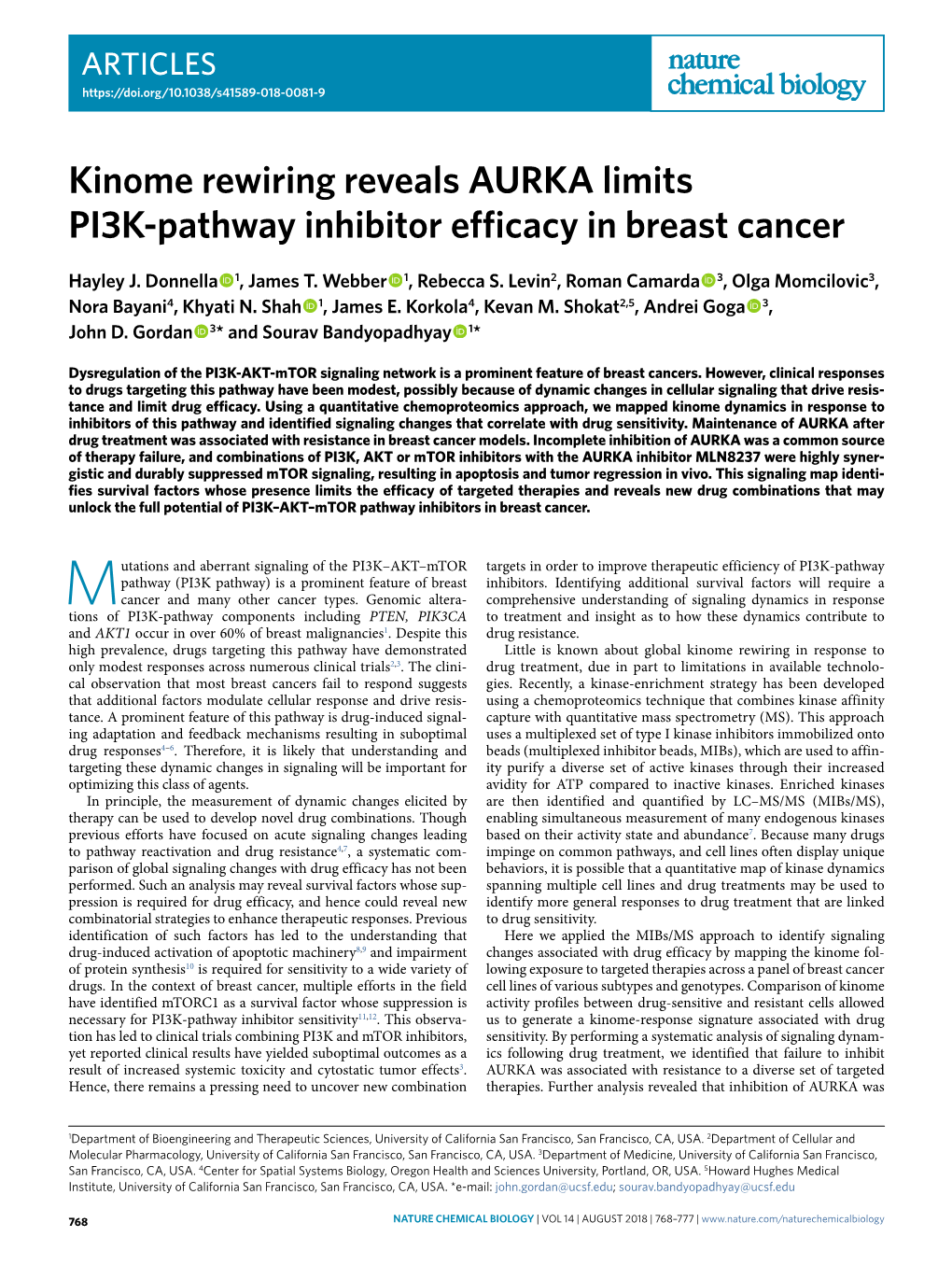 Kinome Rewiring Reveals AURKA Limits PI3K-Pathway Inhibitor Efficacy in Breast Cancer