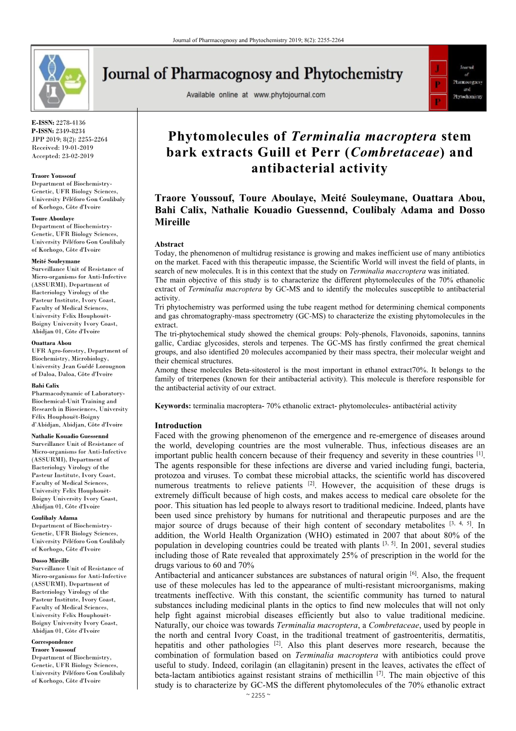 Phytomolecules of Terminalia Macroptera Stem Bark Extracts Guill Et Perr