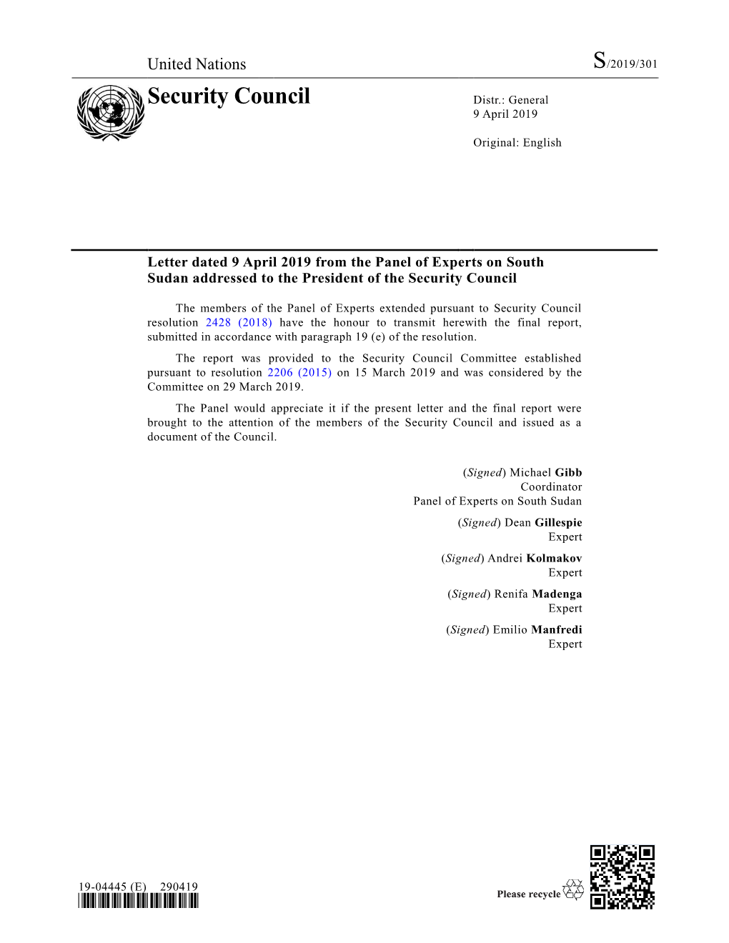 Security Council Distr.: General 9 April 2019