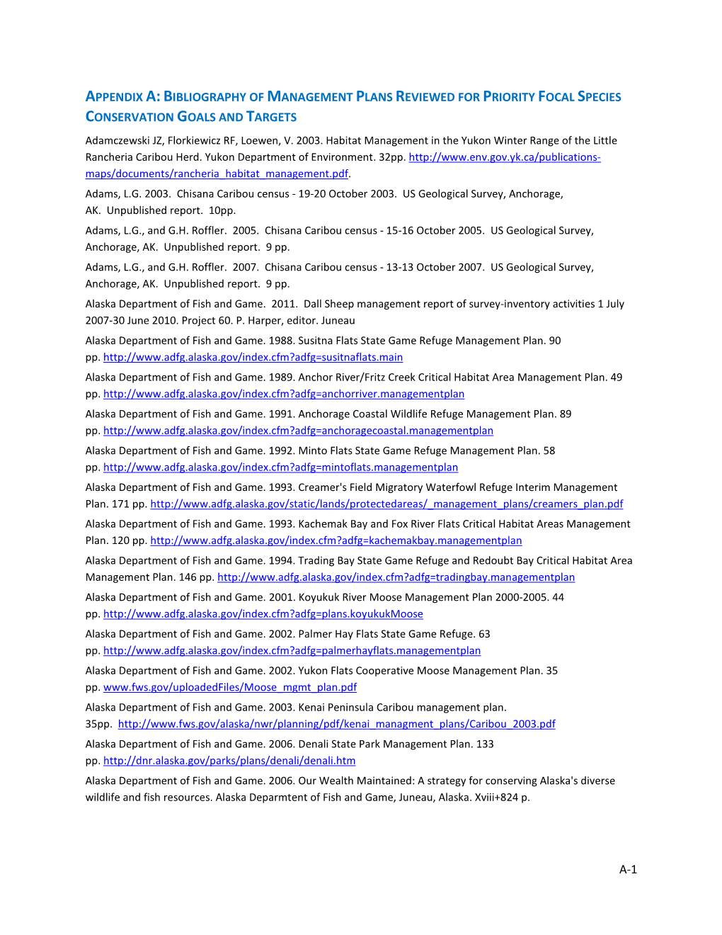 A-1 Appendix A:Bibliography of Management Plans