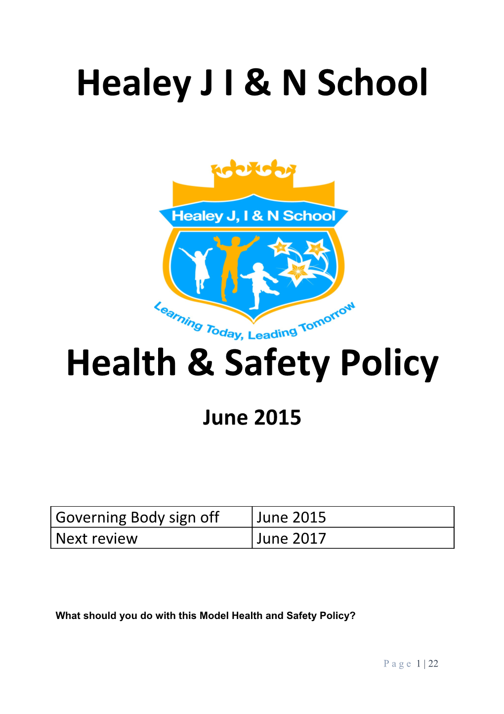 Model Framework for a School Health and Safety Policy - Template