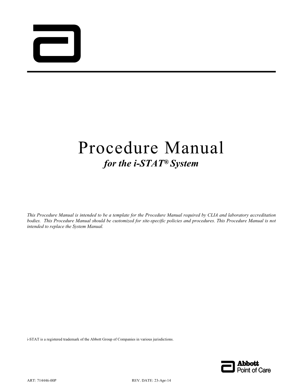 Procedure Manual for the I-STAT® System