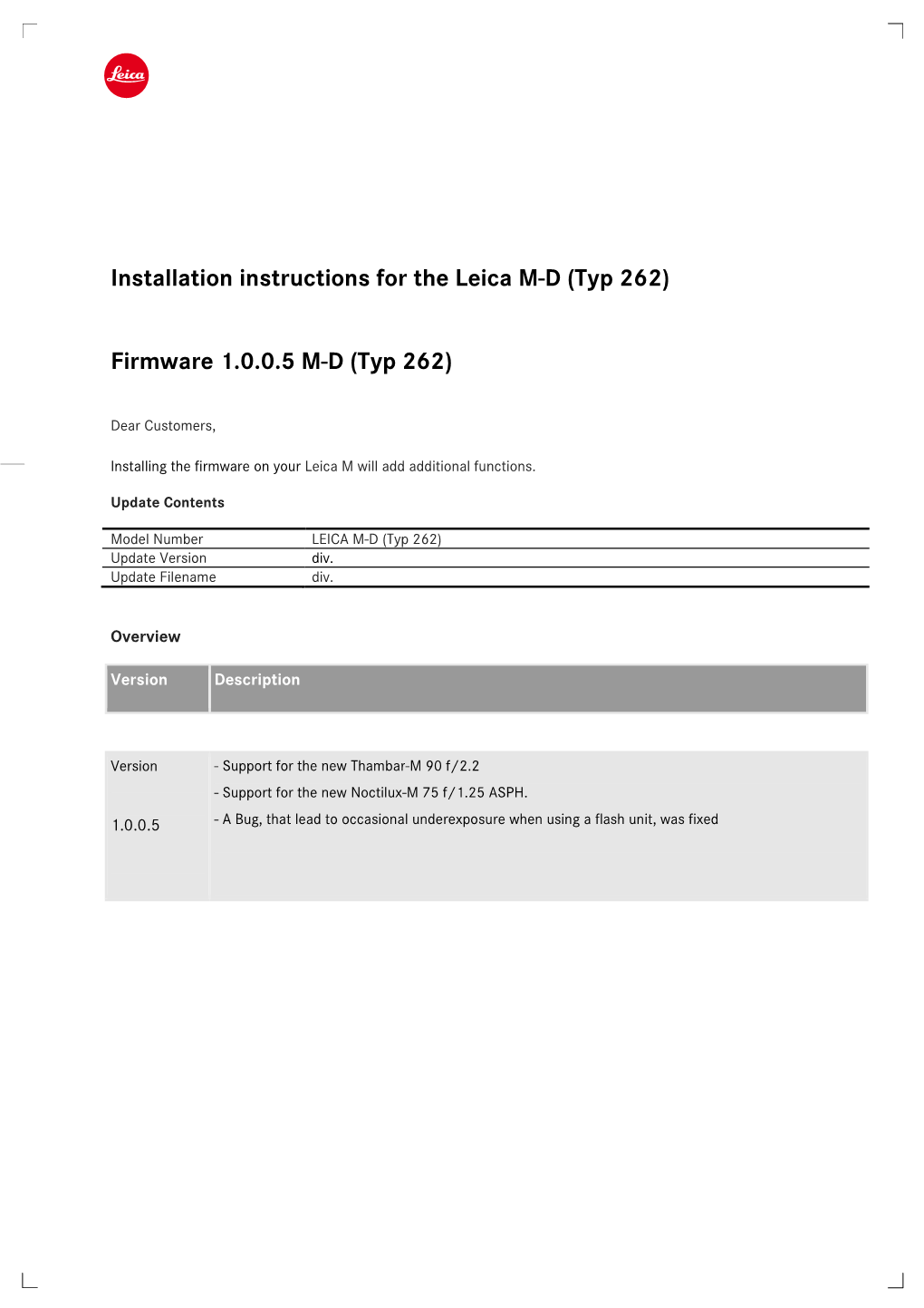 Installation Instructions for the Leica MD (Typ 262)