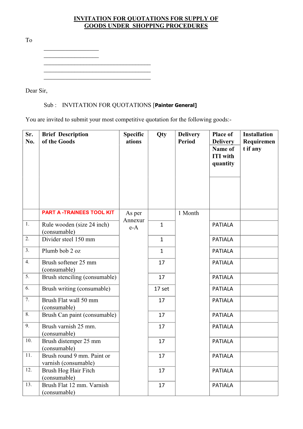 Draft Agreement Form